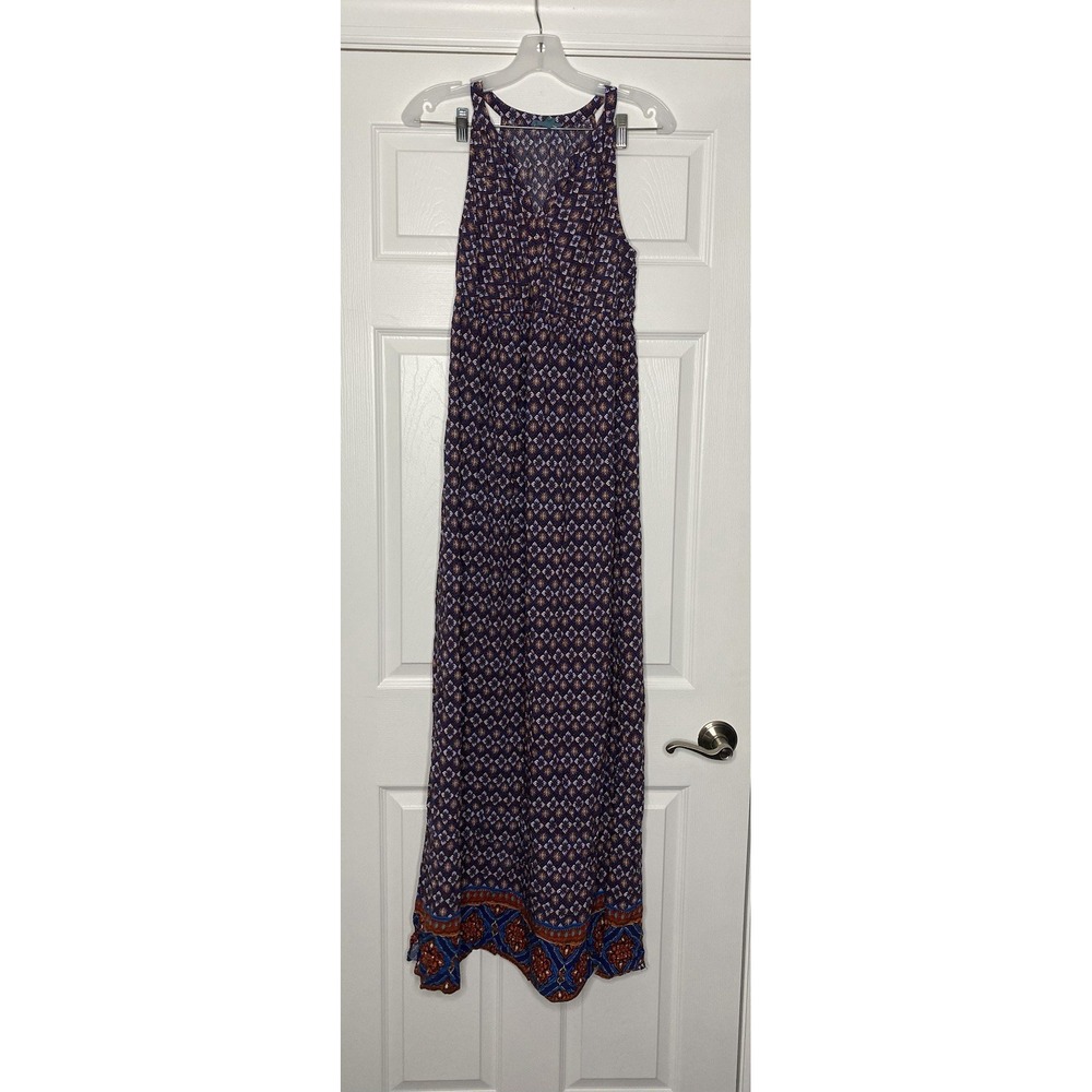Fleur Bleue Women's V Neck Maxi Dress‎ Blue Multicolor Floral 8
